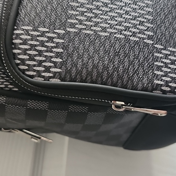 FAUX LEATHER Black and Gray Checkered Men's Backpack - Picture 2 of 7